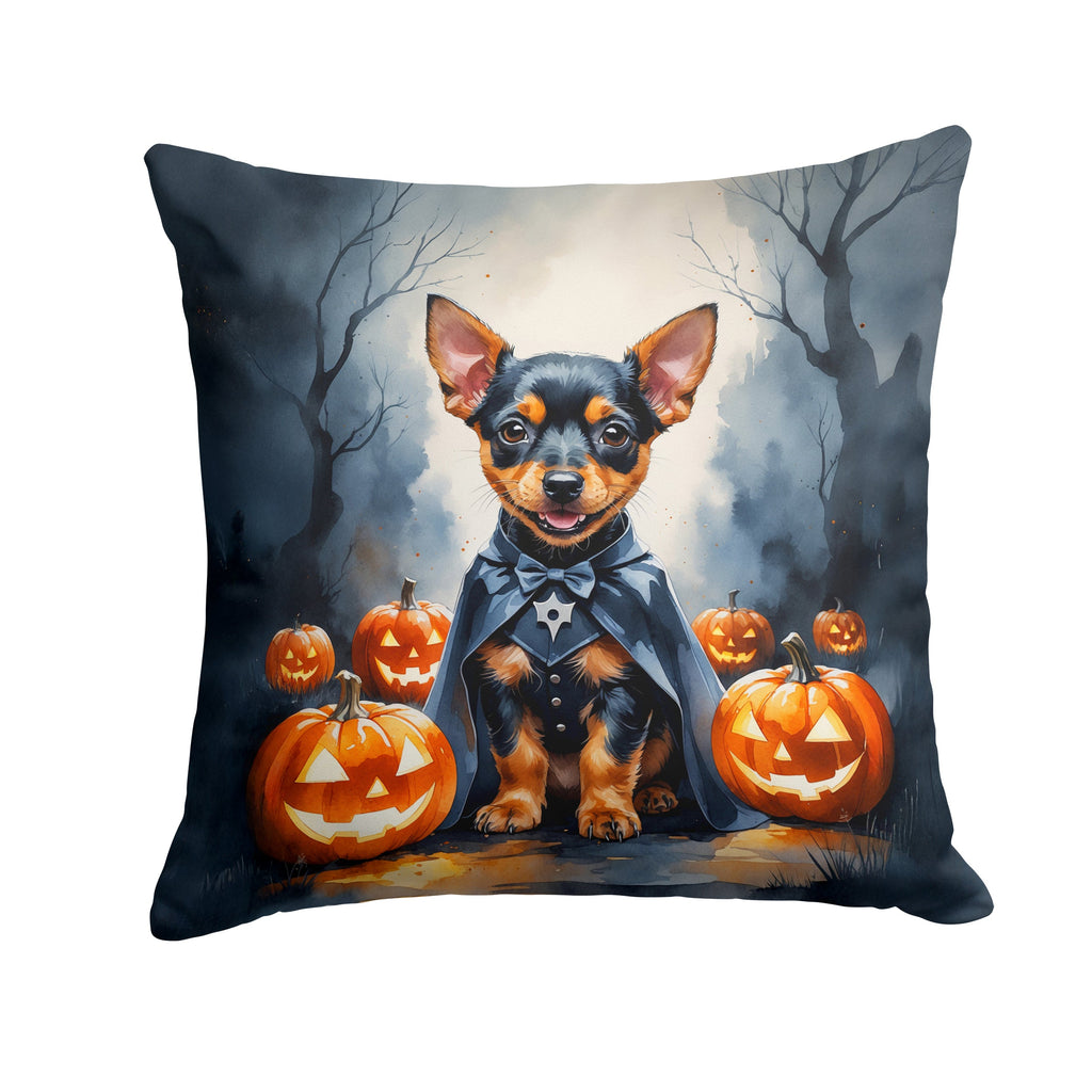 Miniature Pinscher Puppy Halloween Decorative Throw Pillow 14x14 Indoor Outdoor Accent Cushion, Fabric Cover with Insert for Sofa, Bed, Porch & Living Room