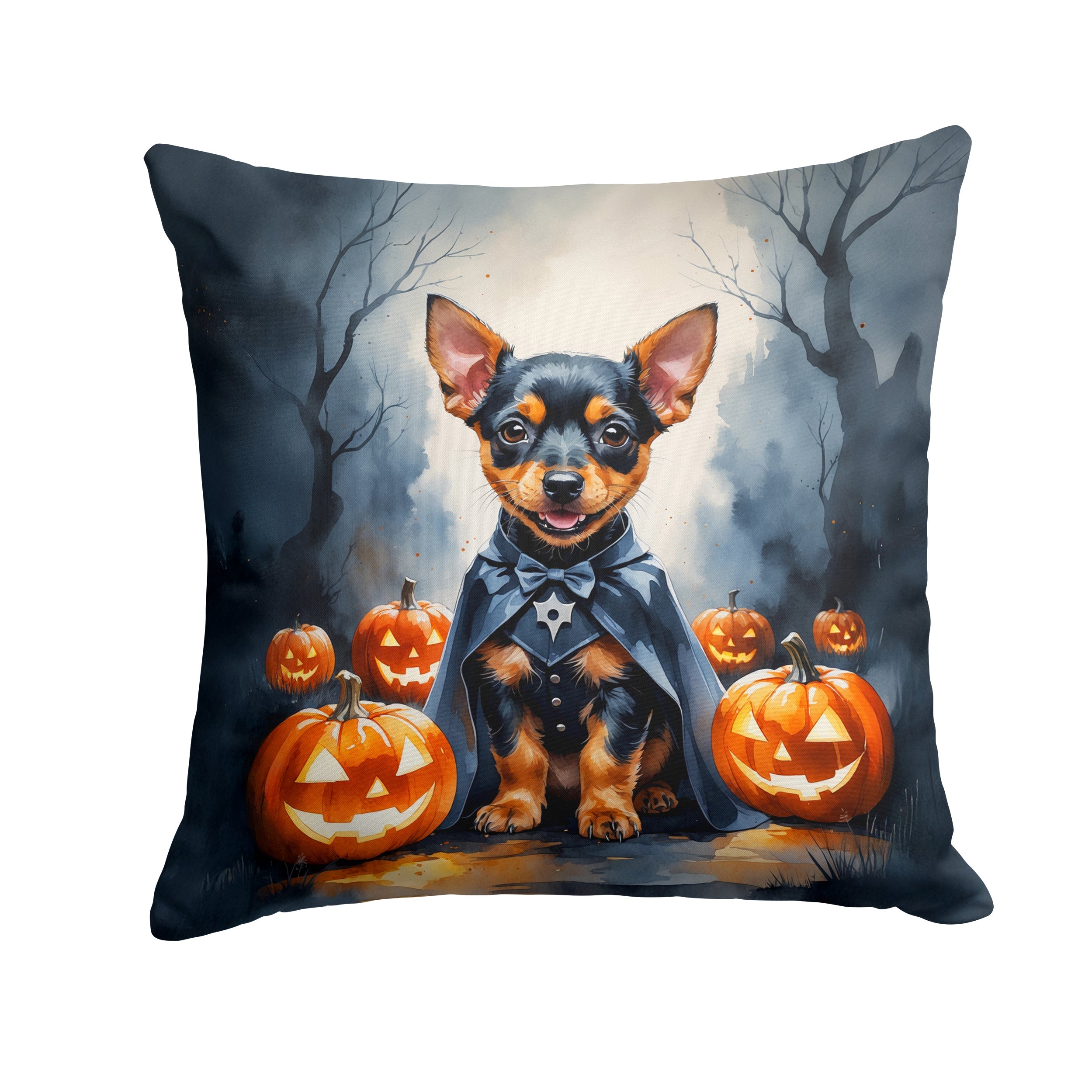 Miniature Pinscher Puppy Halloween Decorative Throw Pillow 14x14 Indoor Outdoor Accent Cushion, Fabric Cover with Insert for Sofa, Bed, Porch & Living Room
