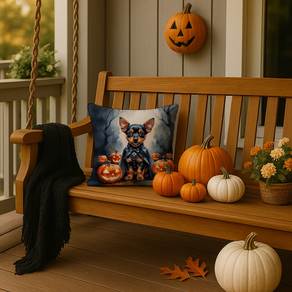 Miniature Pinscher Puppy Halloween Decorative Throw Pillow 14x14 Indoor Outdoor Accent Cushion, Fabric Cover with Insert for Sofa, Bed, Porch & Living Room