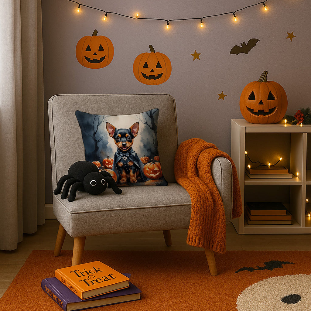 Miniature Pinscher Puppy Halloween Decorative Throw Pillow 14x14 Indoor Outdoor Accent Cushion, Fabric Cover with Insert for Sofa, Bed, Porch & Living Room