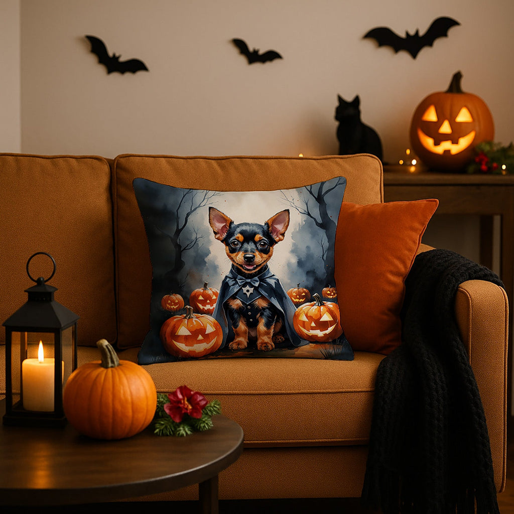 Miniature Pinscher Puppy Halloween Decorative Throw Pillow 18x18 Indoor Outdoor Accent Cushion, Fabric Cover with Insert for Sofa, Bed, Porch & Living Room