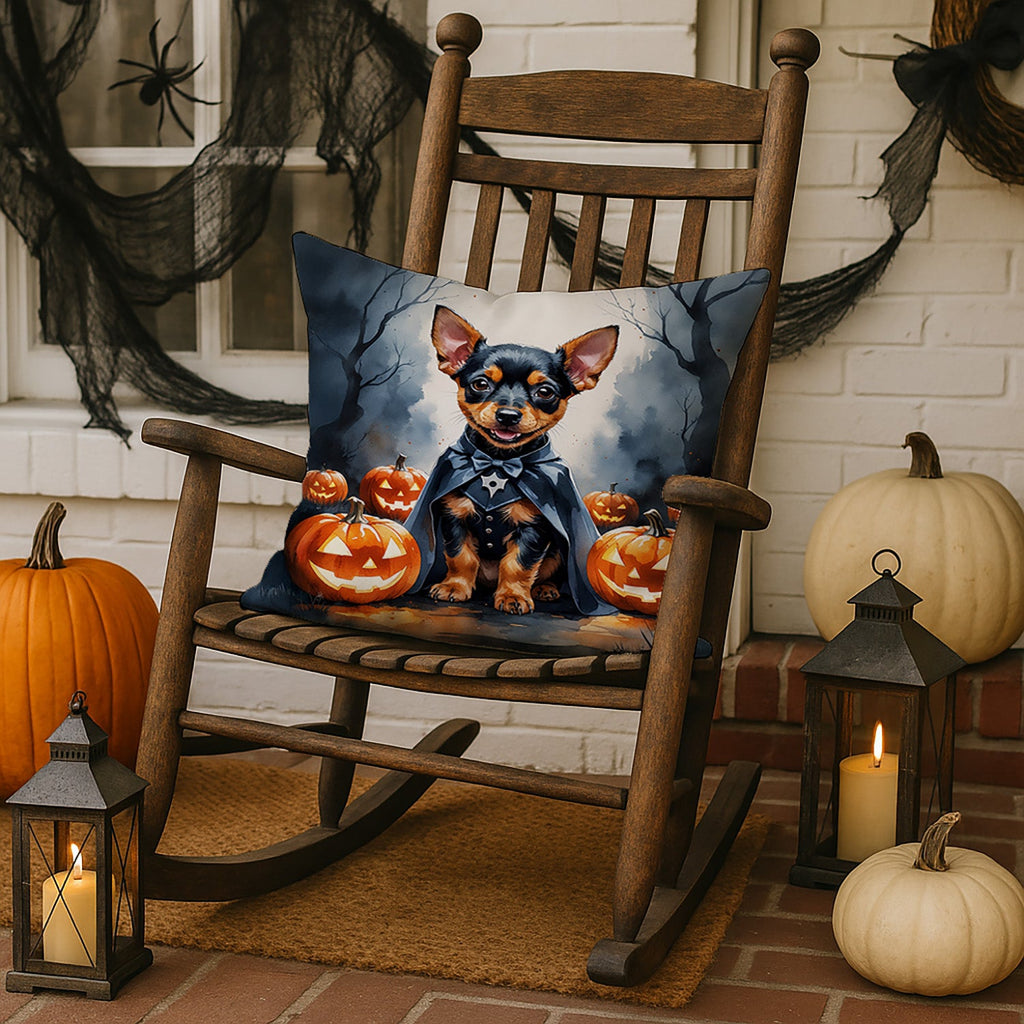 Miniature Pinscher Puppy Halloween Decorative Throw Pillow 18x18 Indoor Outdoor Accent Cushion, Fabric Cover with Insert for Sofa, Bed, Porch & Living Room
