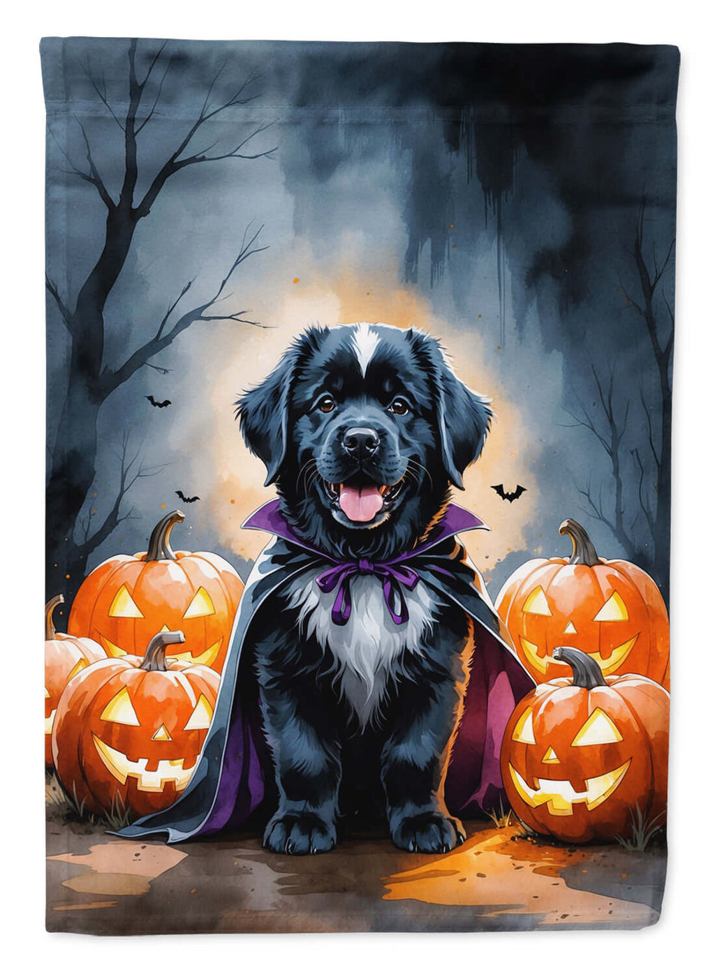 Newfoundland Puppy Halloween House Flag 28x40 Porch Sleeve Pole Decorative Outside Yard Banner Artwork Wall Hanging, Polyester