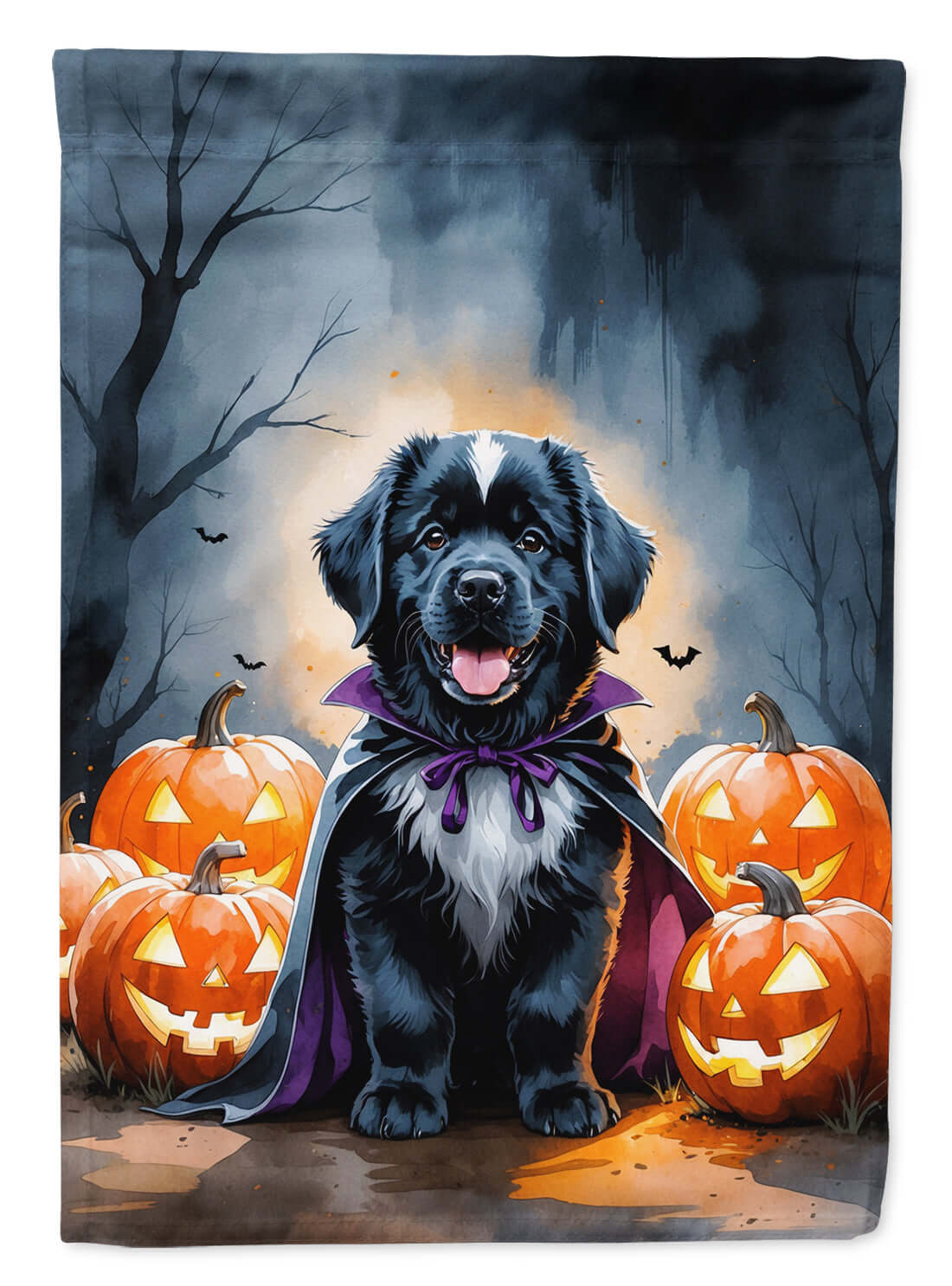 Newfoundland Puppy Halloween House Flag 28x40 Porch Sleeve Pole Decorative Outside Yard Banner Artwork Wall Hanging, Polyester