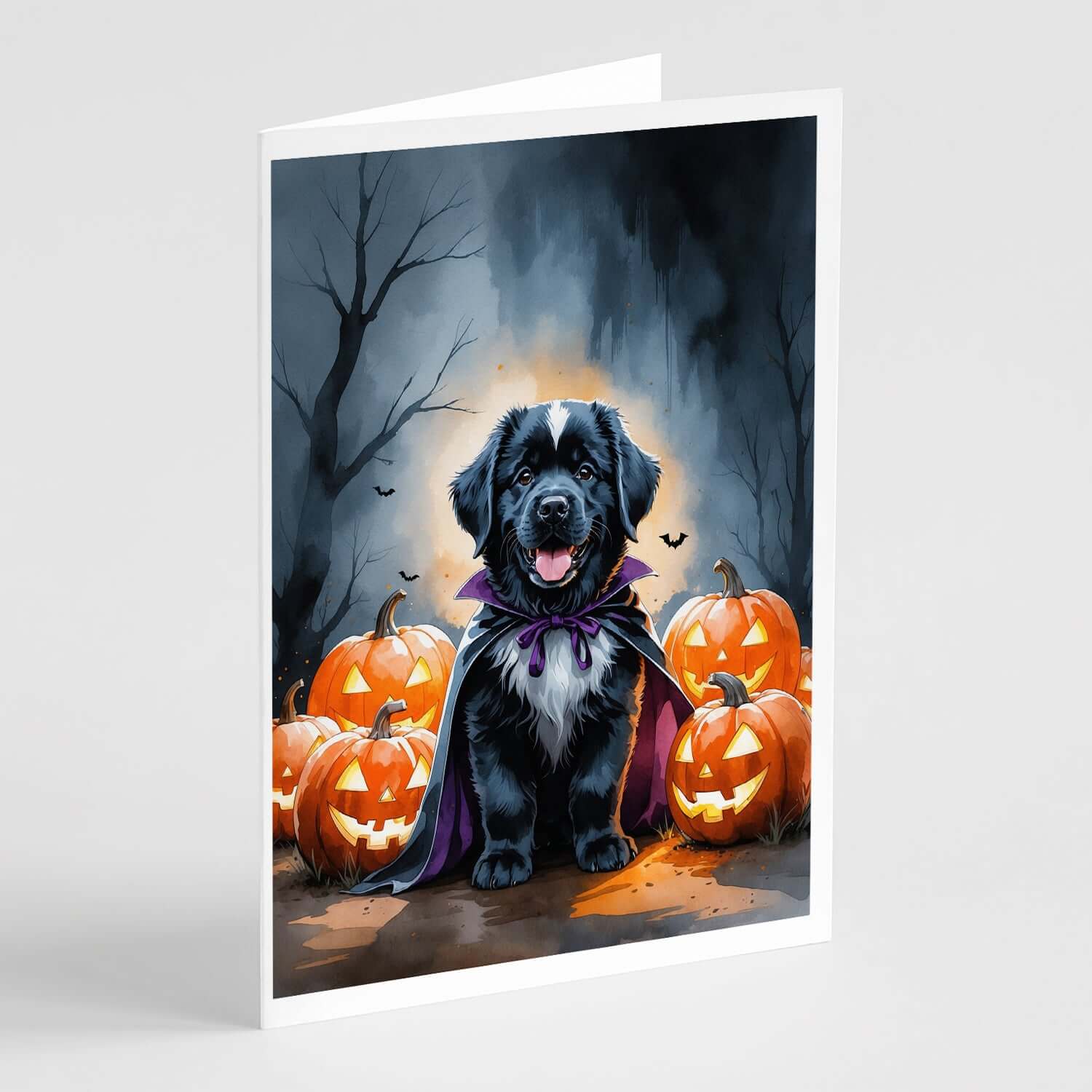 Newfoundland Puppy Halloween Greeting Cards Pack of 8 Blank Cards with Envelopes Whimsical A7 Size 5x7