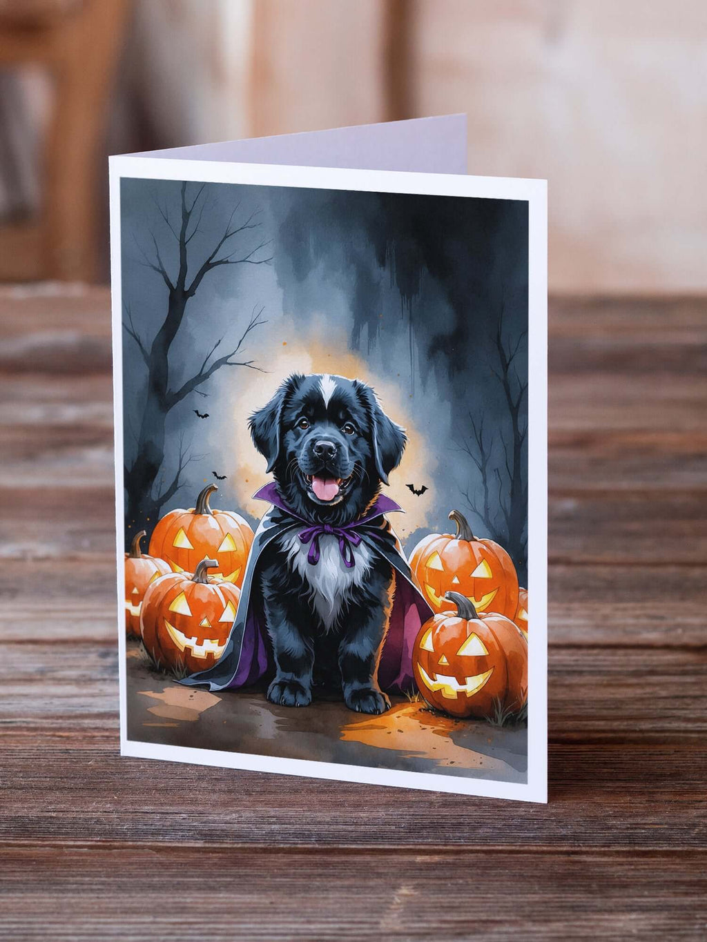 Newfoundland Puppy Halloween Greeting Cards Pack of 8 Blank Cards with Envelopes Whimsical A7 Size 5x7