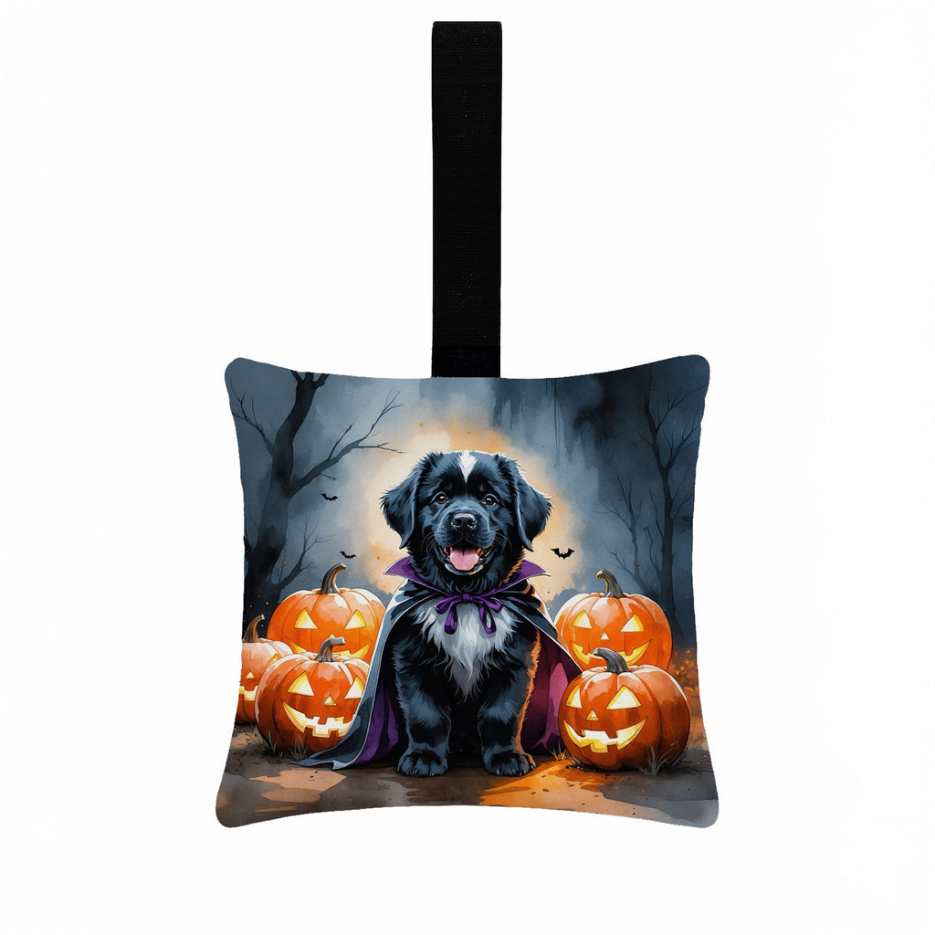 Newfoundland Puppy Halloween Hanging Square Fabric Ornament 3.5 × 3.5 Decorative Door-Knob & Tree Hanger, Soft Fabric