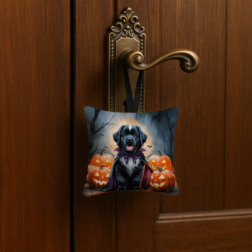 Newfoundland Puppy Halloween Hanging Square Fabric Ornament 3.5 × 3.5 Decorative Door-Knob & Tree Hanger, Soft Fabric