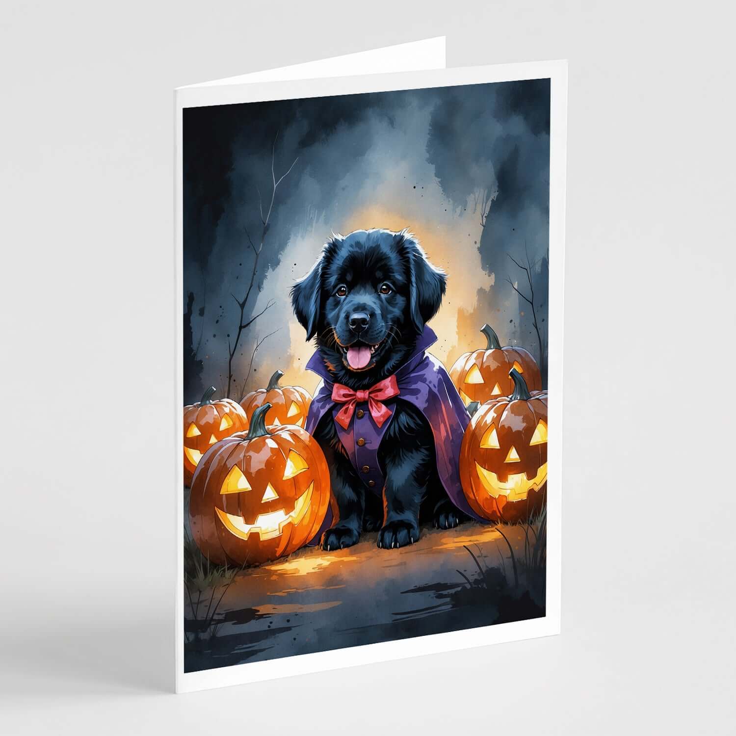 Black Newfoundland Puppy Halloween Greeting Cards Pack of 8 Blank Cards with Envelopes Whimsical A7 Size 5x7