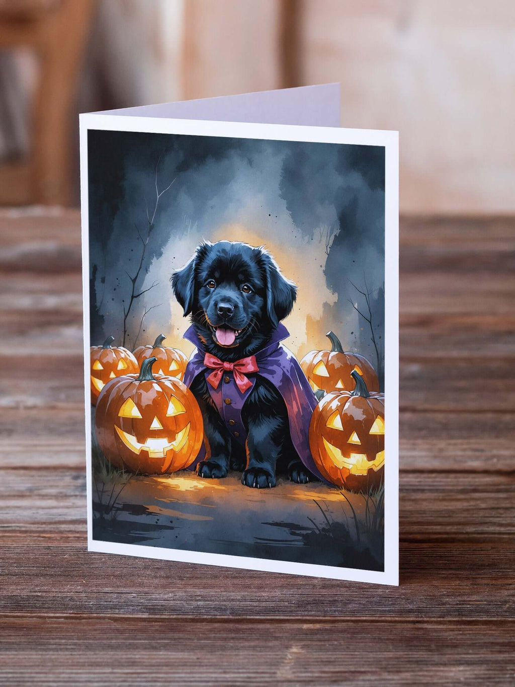 Black Newfoundland Puppy Halloween Greeting Cards Pack of 8 Blank Cards with Envelopes Whimsical A7 Size 5x7