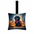 Black Newfoundland Puppy Halloween Hanging Square Fabric Ornament 3.5 × 3.5 Decorative Door-Knob & Tree Hanger, Soft Fabric