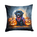Black Newfoundland Puppy Halloween Decorative Throw Pillow 14x14 Indoor Outdoor Accent Cushion, Fabric Cover with Insert for Sofa, Bed, Porch & Living Room