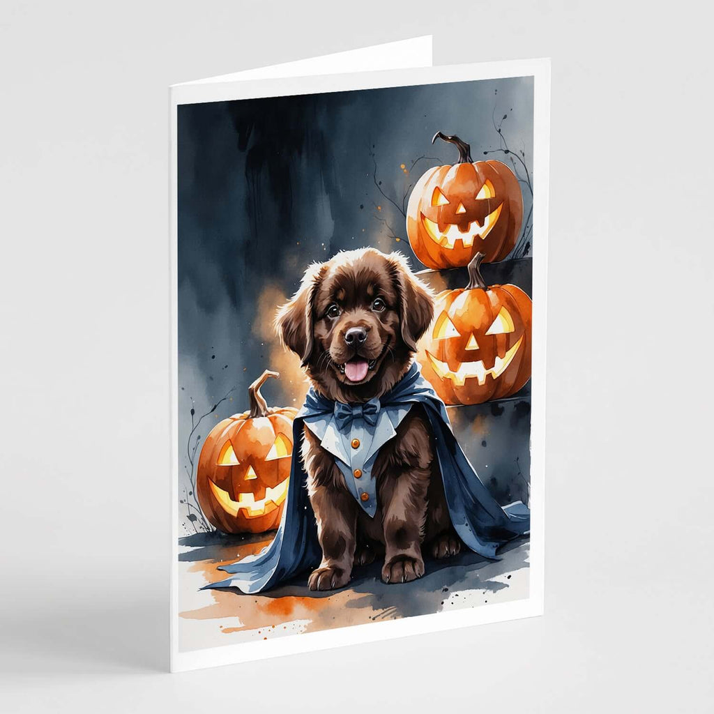 Chocolate Newfoundland Puppy Halloween Greeting Cards Pack of 8 Blank Cards with Envelopes Whimsical A7 Size 5x7