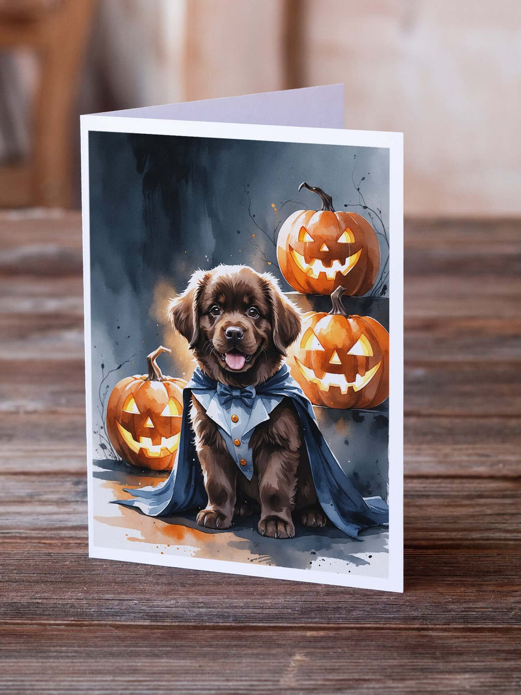 Chocolate Newfoundland Puppy Halloween Greeting Cards Pack of 8 Blank Cards with Envelopes Whimsical A7 Size 5x7