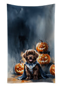 Chocolate Newfoundland Puppy Halloween Kitchen Towel Velour Plush Front and Cotton Loop Back Machine Washable