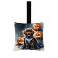 Chocolate Newfoundland Puppy Halloween Hanging Square Fabric Ornament 3.5 × 3.5 Decorative Door-Knob & Tree Hanger, Soft Fabric