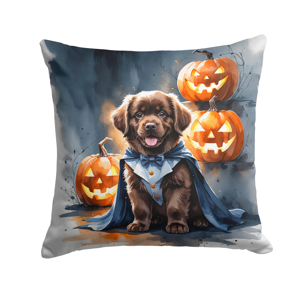 Chocolate Newfoundland Puppy Halloween Decorative Throw Pillow 18x18 Indoor Outdoor Accent Cushion, Fabric Cover with Insert for Sofa, Bed, Porch & Living Room