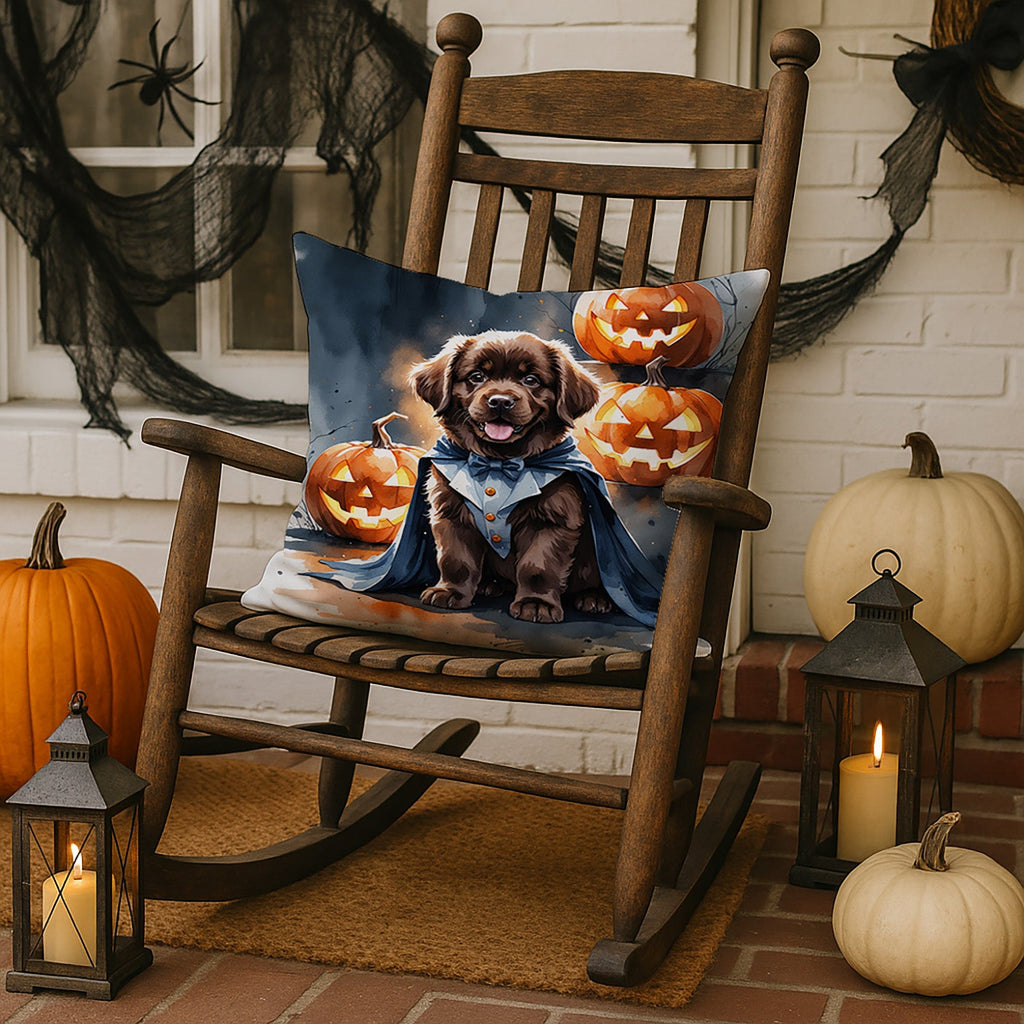 Chocolate Newfoundland Puppy Halloween Decorative Throw Pillow 18x18 Indoor Outdoor Accent Cushion, Fabric Cover with Insert for Sofa, Bed, Porch & Living Room