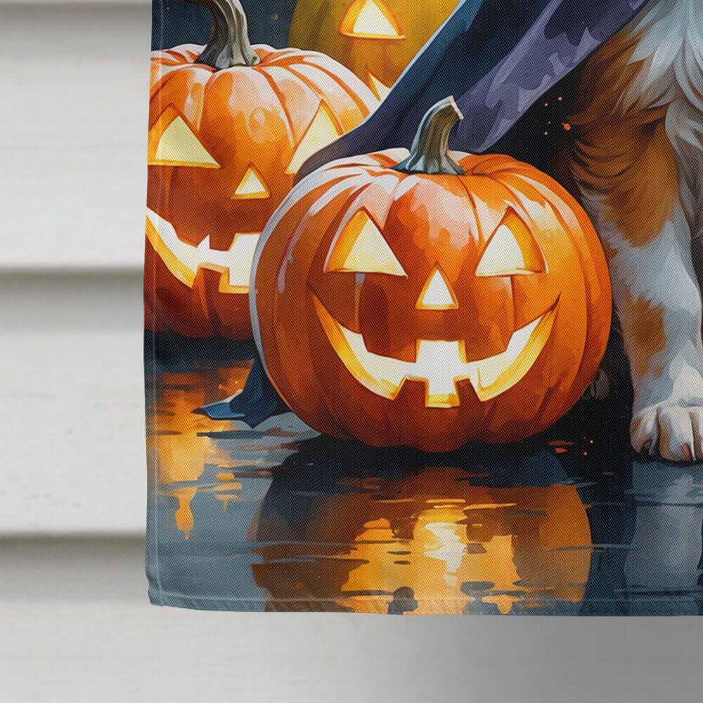 Papillon Puppy Halloween House Flag 28x40 Porch Sleeve Pole Decorative Outside Yard Banner Artwork Wall Hanging, Polyester