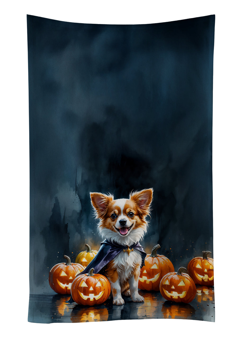 Papillon Puppy Halloween Kitchen Towel Velour Plush Front and Cotton Loop Back Machine Washable