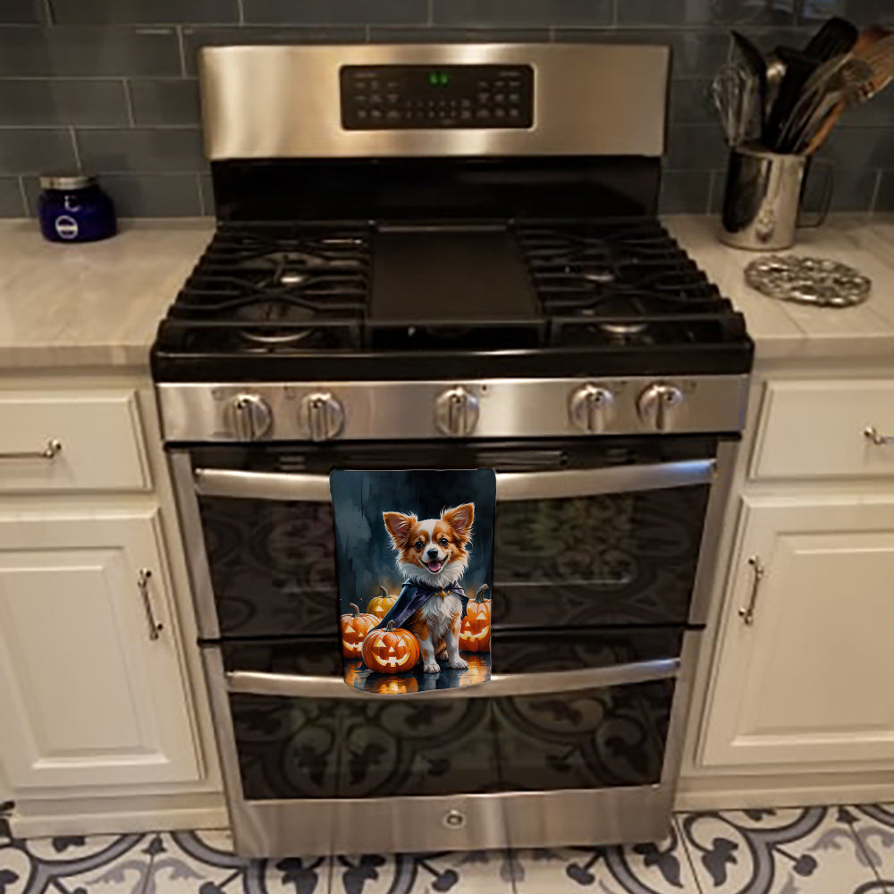 Papillon Puppy Halloween Kitchen Towel Velour Plush Front and Cotton Loop Back Machine Washable