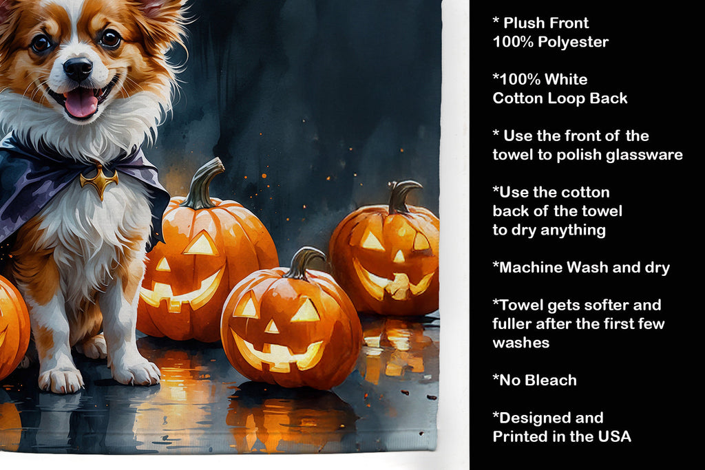 Papillon Puppy Halloween Kitchen Towel Velour Plush Front and Cotton Loop Back Machine Washable
