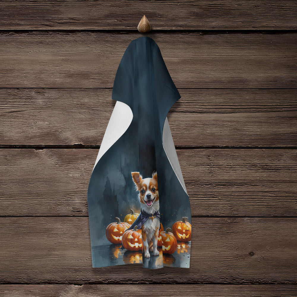 Papillon Puppy Halloween Kitchen Towel Velour Plush Front and Cotton Loop Back Machine Washable
