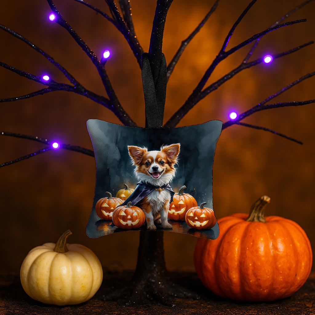 Papillon Puppy Halloween Hanging Square Fabric Ornament 3.5 × 3.5 Decorative Door-Knob & Tree Hanger, Soft Fabric