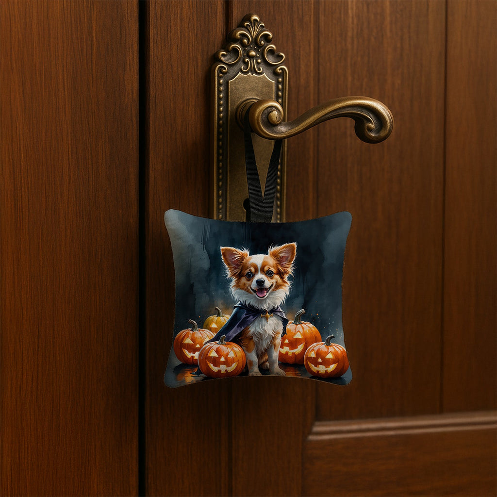 Papillon Puppy Halloween Hanging Square Fabric Ornament 3.5 × 3.5 Decorative Door-Knob & Tree Hanger, Soft Fabric
