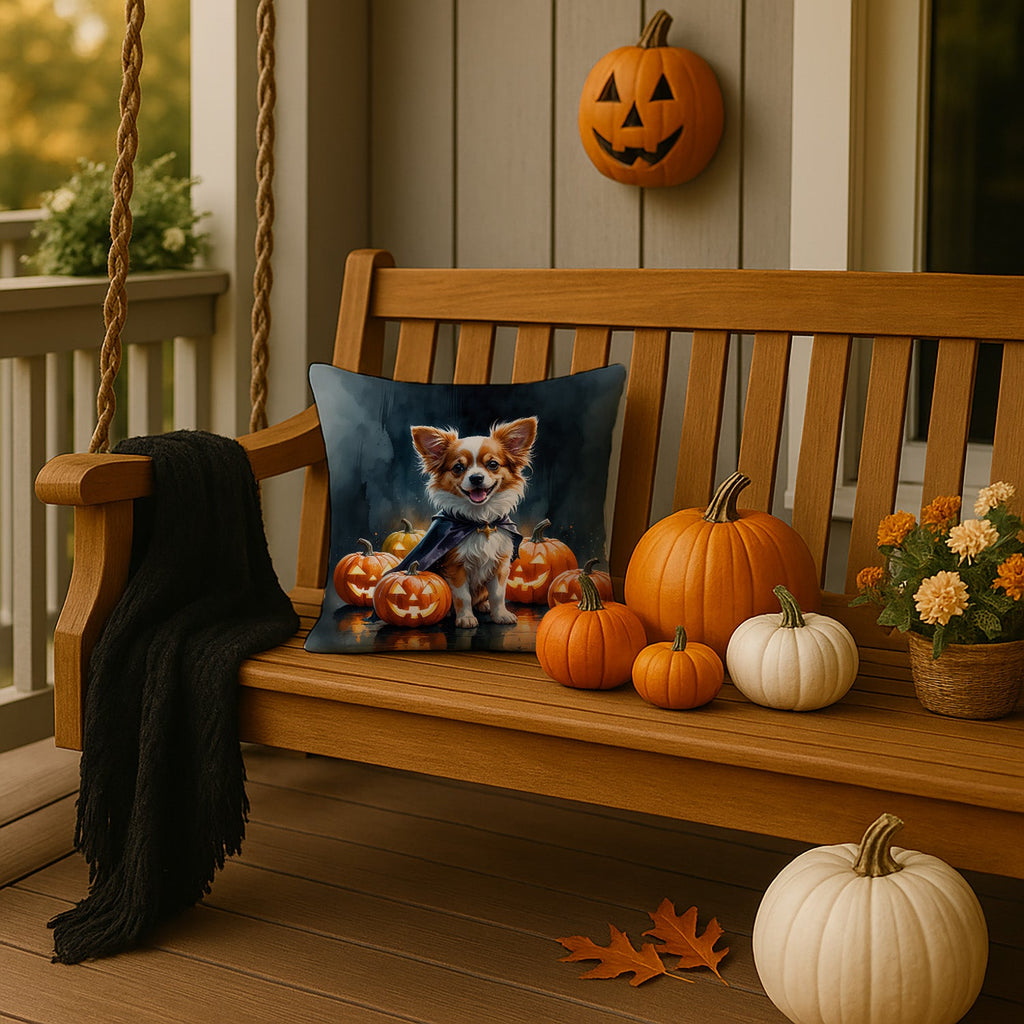 Papillon Puppy Halloween Decorative Throw Pillow 14x14 Indoor Outdoor Accent Cushion, Fabric Cover with Insert for Sofa, Bed, Porch & Living Room