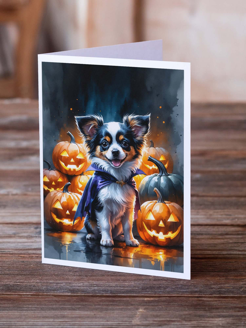 Tricolor Papillon Puppy Halloween Greeting Cards Pack of 8 Blank Cards with Envelopes Whimsical A7 Size 5x7