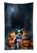 Tricolor Papillon Puppy Halloween Kitchen Towel Velour Plush Front and Cotton Loop Back Machine Washable
