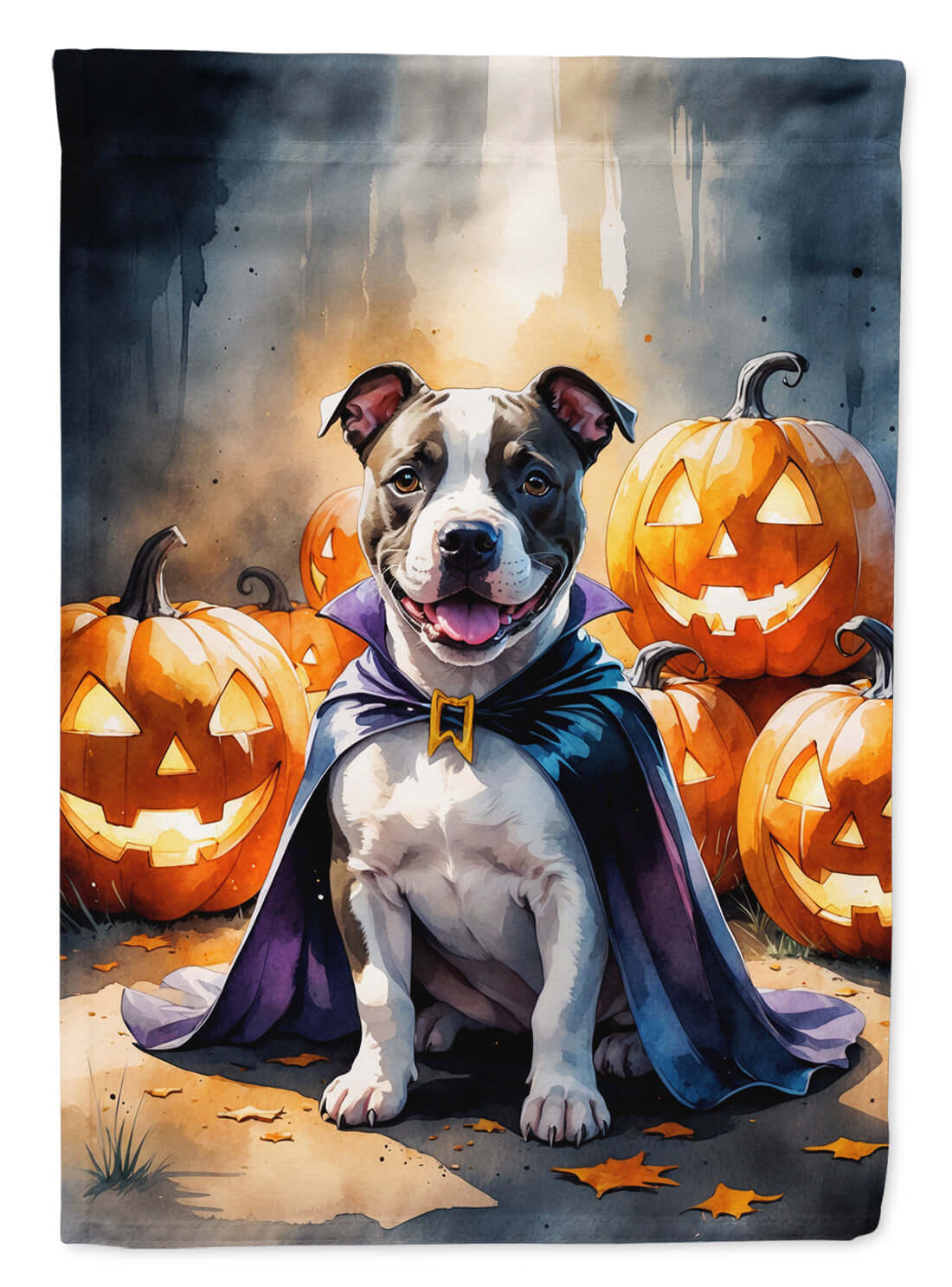 Pit Bull Terrier Puppy Halloween House Flag 28x40 Porch Sleeve Pole Decorative Outside Yard Banner Artwork Wall Hanging, Polyester