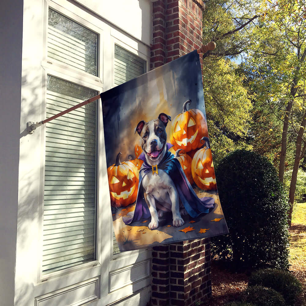 Pit Bull Terrier Puppy Halloween House Flag 28x40 Porch Sleeve Pole Decorative Outside Yard Banner Artwork Wall Hanging, Polyester