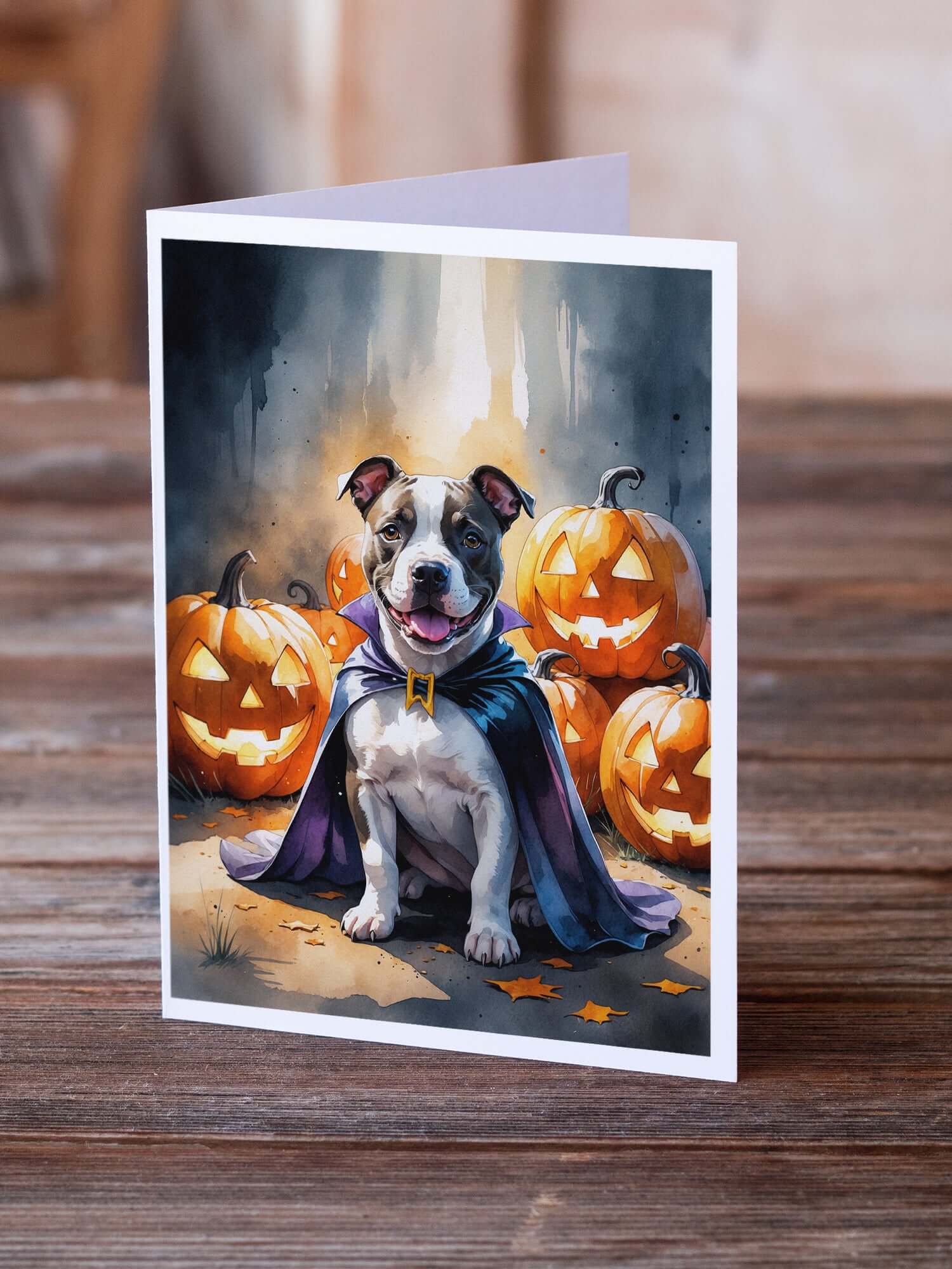 Pit Bull Terrier Puppy Halloween Greeting Cards Pack of 8 Blank Cards with Envelopes Whimsical A7 Size 5x7