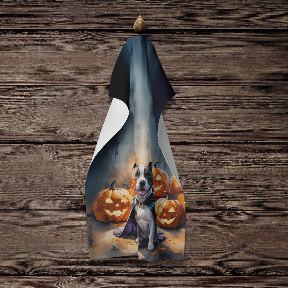 Pit Bull Terrier Puppy Halloween Kitchen Towel Velour Plush Front and Cotton Loop Back Machine Washable