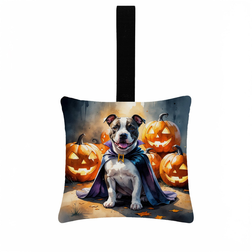 Pit Bull Terrier Puppy Halloween Hanging Square Fabric Ornament 3.5 × 3.5 Decorative Door-Knob & Tree Hanger, Soft Fabric