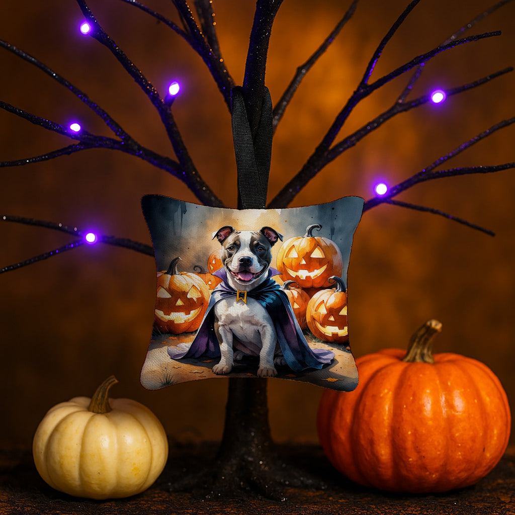 Pit Bull Terrier Puppy Halloween Hanging Square Fabric Ornament 3.5 × 3.5 Decorative Door-Knob & Tree Hanger, Soft Fabric
