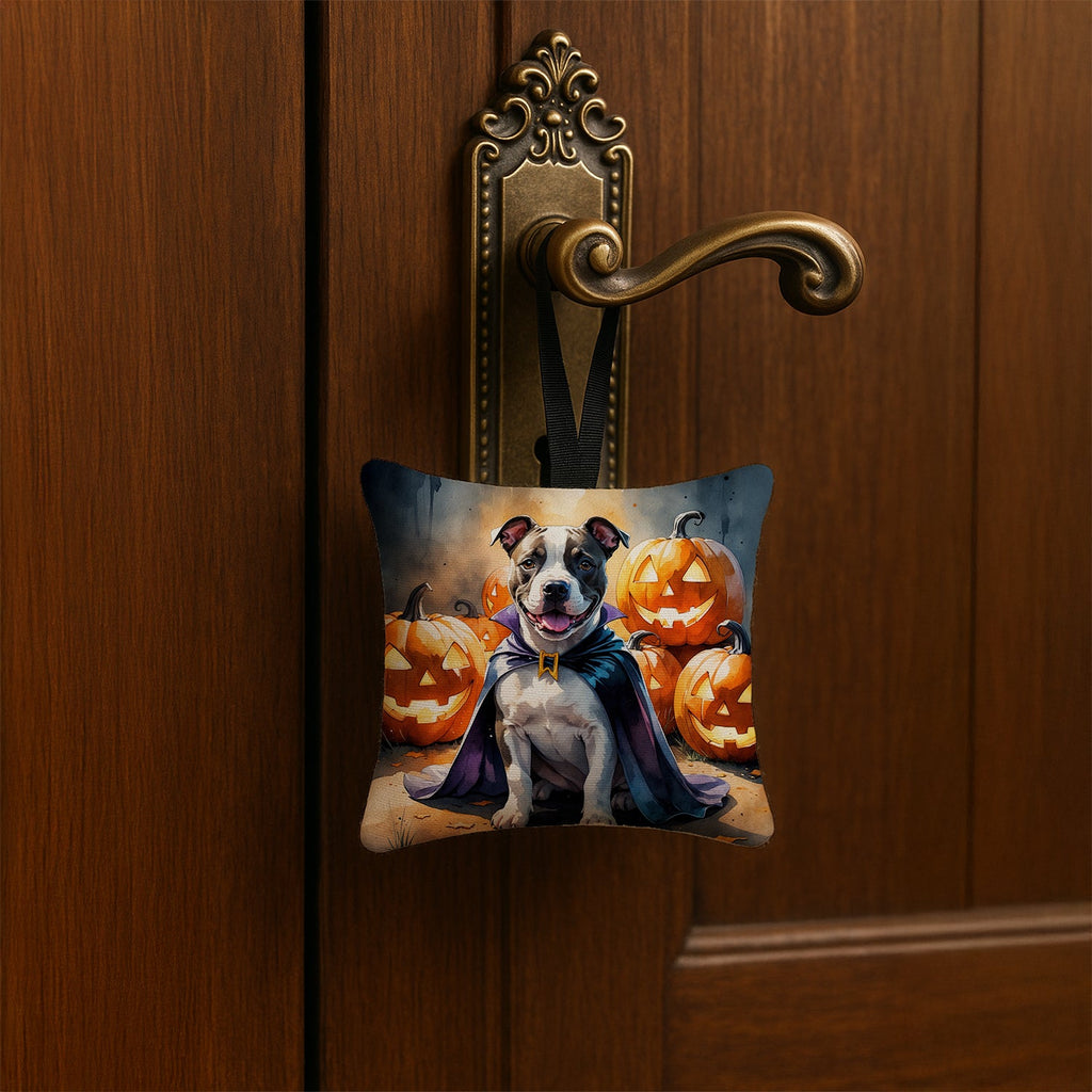 Pit Bull Terrier Puppy Halloween Hanging Square Fabric Ornament 3.5 × 3.5 Decorative Door-Knob & Tree Hanger, Soft Fabric
