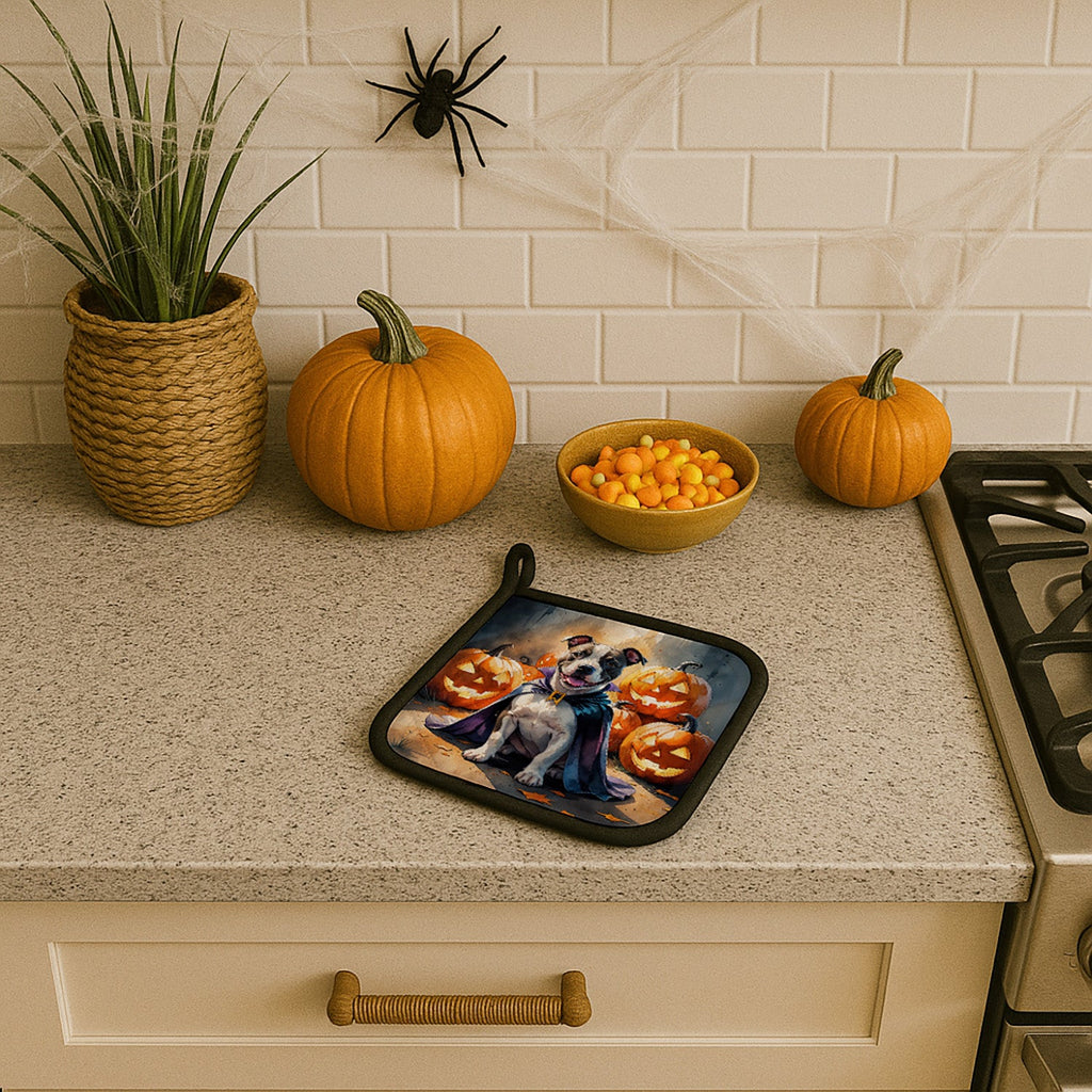 Pit Bull Terrier Puppy Halloween Pot Holder Set of 2 Heat Resistant Quilted Hot Pads 7.5 x 7.5 Inch, Insulated Kitchen Trivets for Cooking & Baking