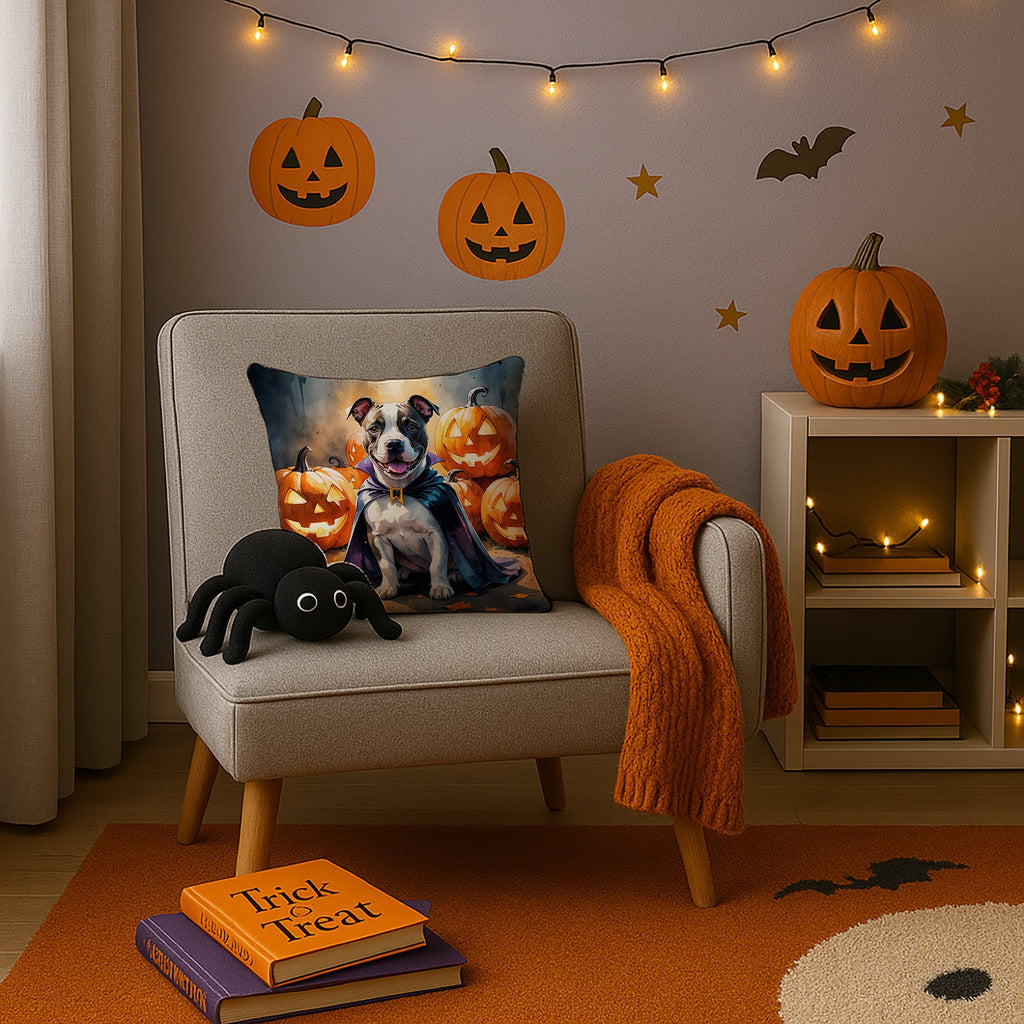 Pit Bull Terrier Puppy Halloween Decorative Throw Pillow 14x14 Indoor Outdoor Accent Cushion, Fabric Cover with Insert for Sofa, Bed, Porch & Living Room