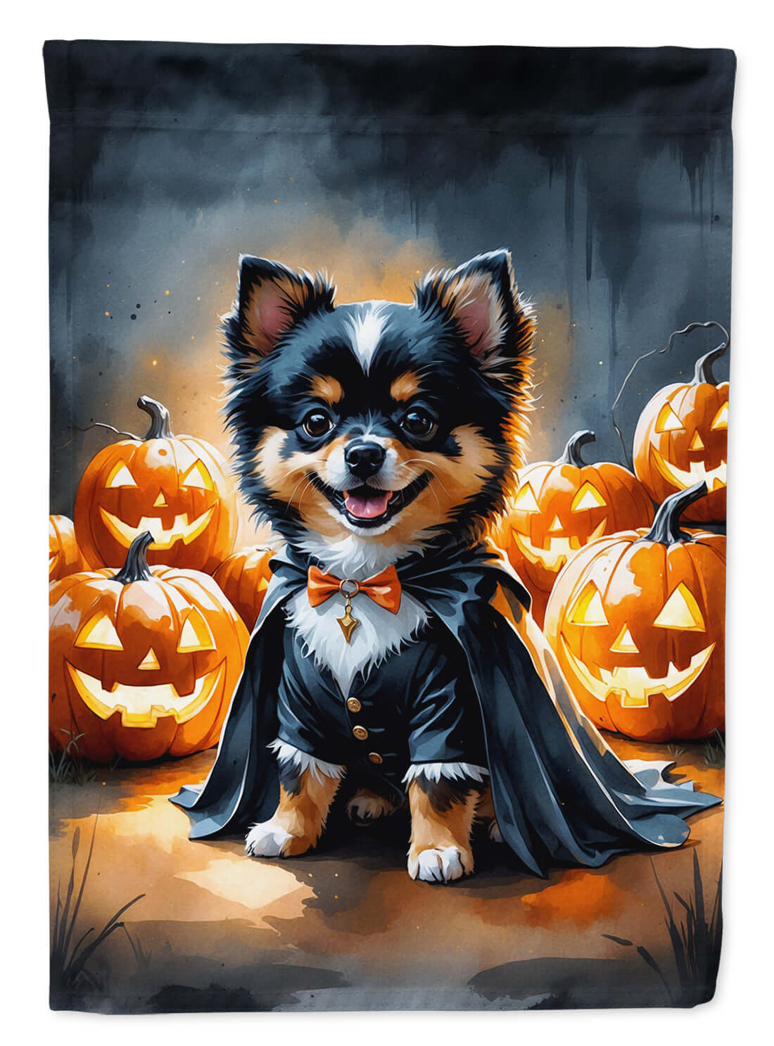 Balck and Tan Pomeranian Puppy Halloween House Flag 28x40 Porch Sleeve Pole Decorative Outside Yard Banner Artwork Wall Hanging, Polyester