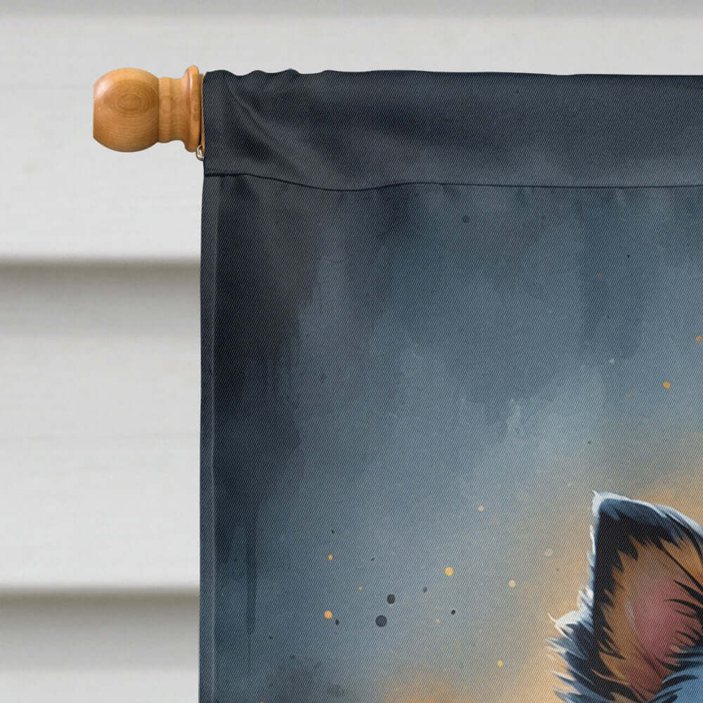 Balck and Tan Pomeranian Puppy Halloween House Flag 28x40 Porch Sleeve Pole Decorative Outside Yard Banner Artwork Wall Hanging, Polyester