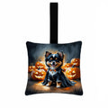 Balck and Tan Pomeranian Puppy Halloween Hanging Square Fabric Ornament 3.5 × 3.5 Decorative Door-Knob & Tree Hanger, Soft Fabric