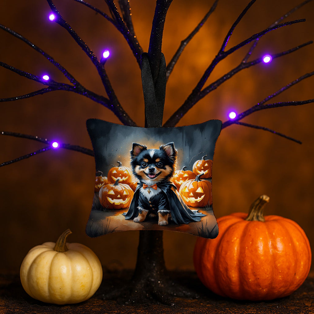 Balck and Tan Pomeranian Puppy Halloween Hanging Square Fabric Ornament 3.5 × 3.5 Decorative Door-Knob & Tree Hanger, Soft Fabric