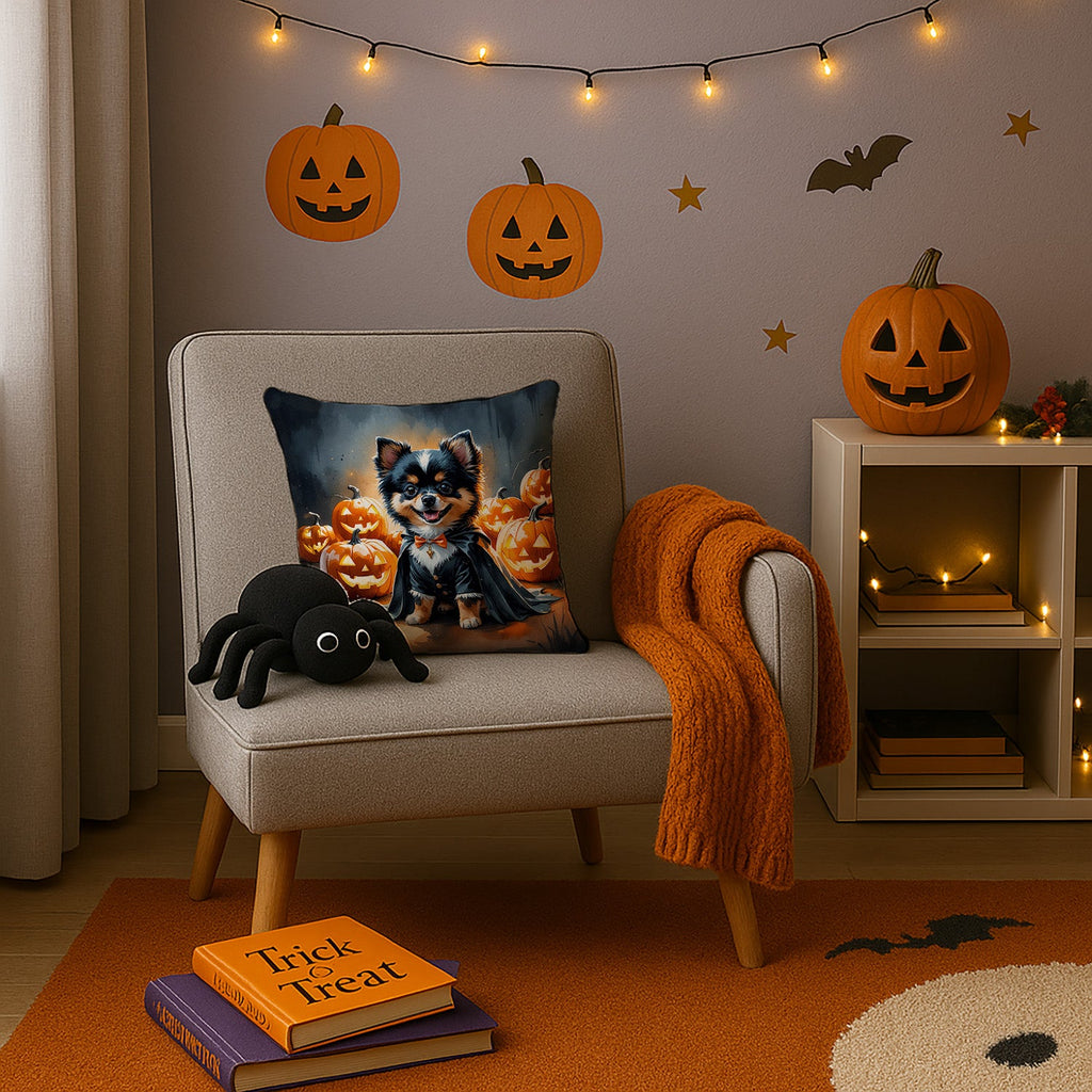 Balck and Tan Pomeranian Puppy Halloween Decorative Throw Pillow 14x14 Indoor Outdoor Accent Cushion, Fabric Cover with Insert for Sofa, Bed, Porch & Living Room