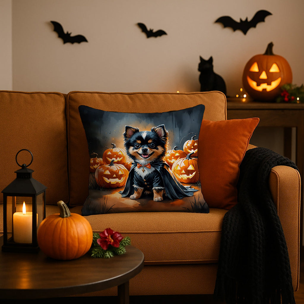 Balck and Tan Pomeranian Puppy Halloween Decorative Throw Pillow 18x18 Indoor Outdoor Accent Cushion, Fabric Cover with Insert for Sofa, Bed, Porch & Living Room
