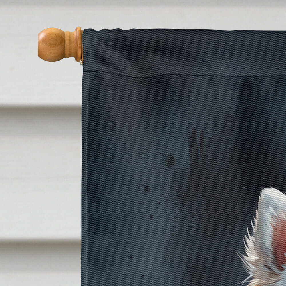 White Pomeranian Puppy Halloween House Flag 28x40 Porch Sleeve Pole Decorative Outside Yard Banner Artwork Wall Hanging, Polyester
