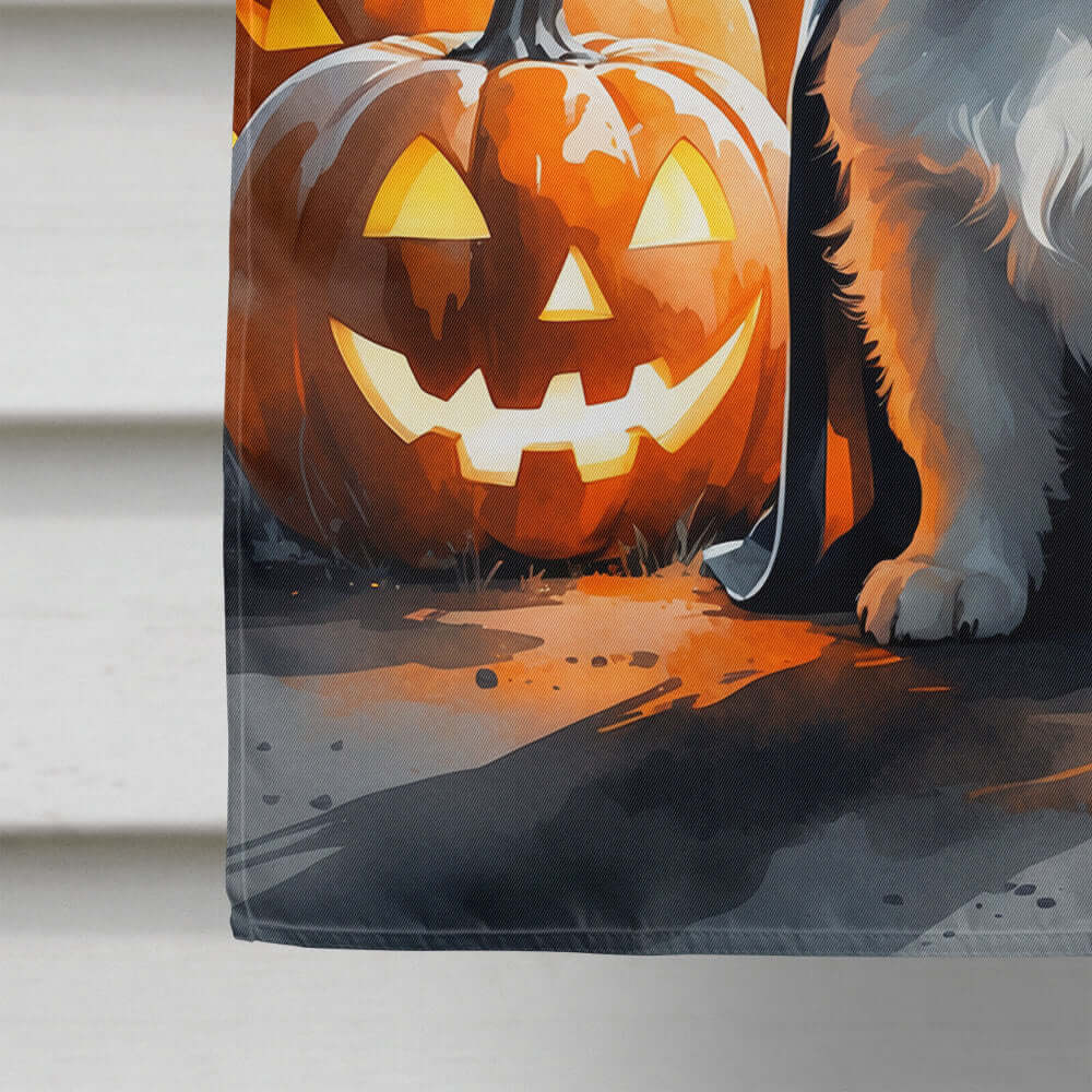 White Pomeranian Puppy Halloween House Flag 28x40 Porch Sleeve Pole Decorative Outside Yard Banner Artwork Wall Hanging, Polyester