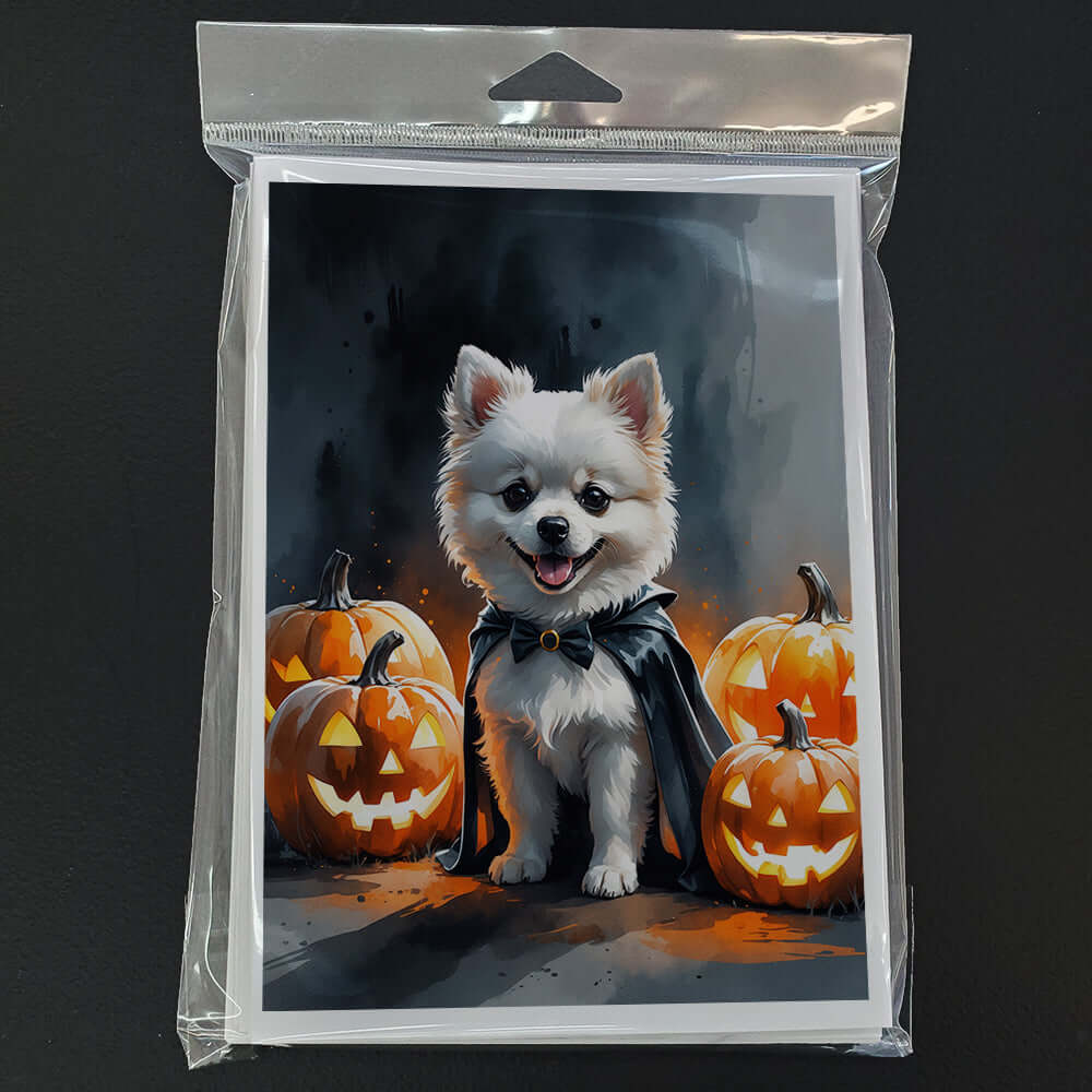 White Pomeranian Puppy Halloween Greeting Cards Pack of 8 Blank Cards with Envelopes Whimsical A7 Size 5x7
